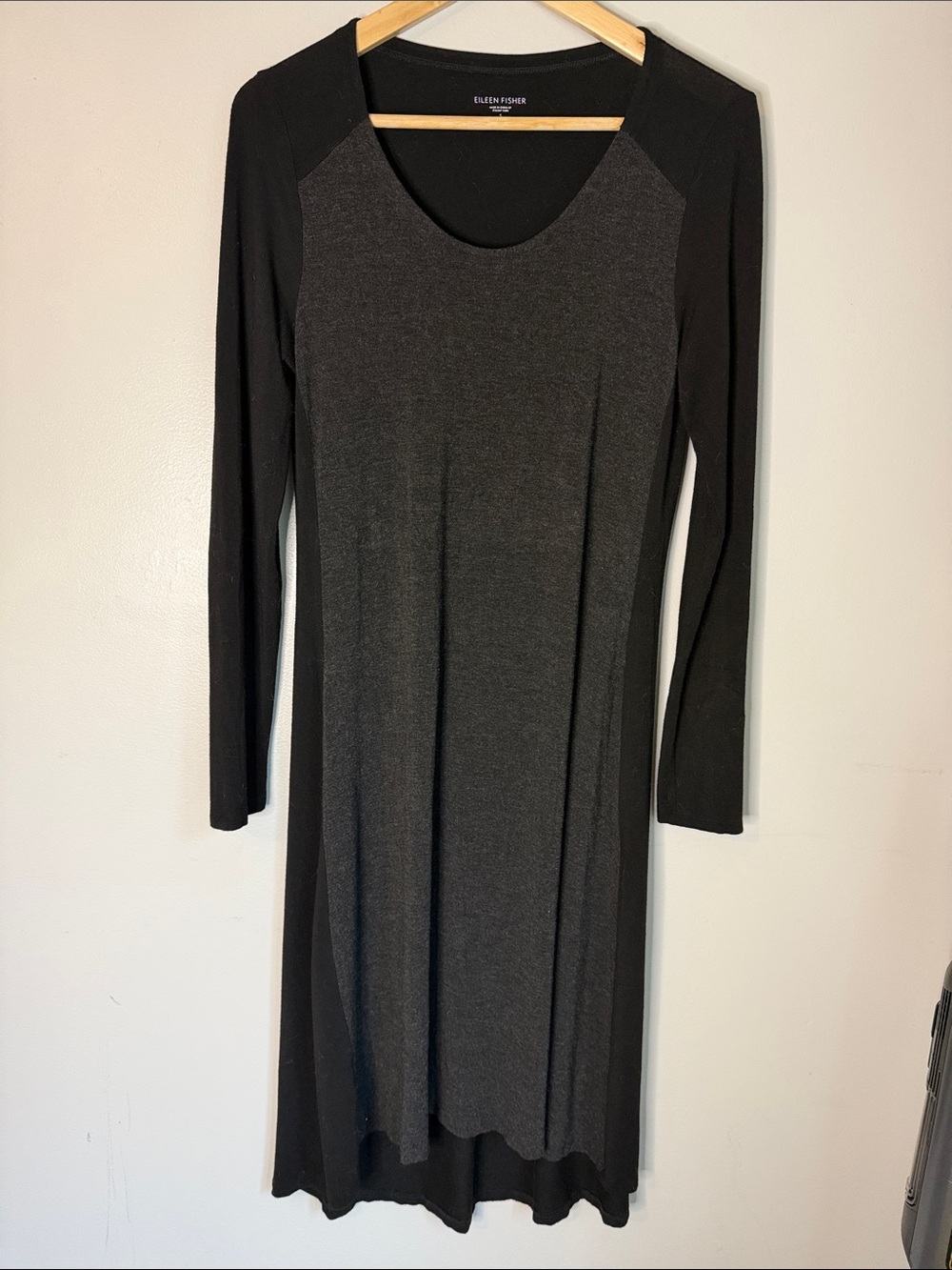 Eileen Fisher Black and Gray High Low Hem Dress, Small